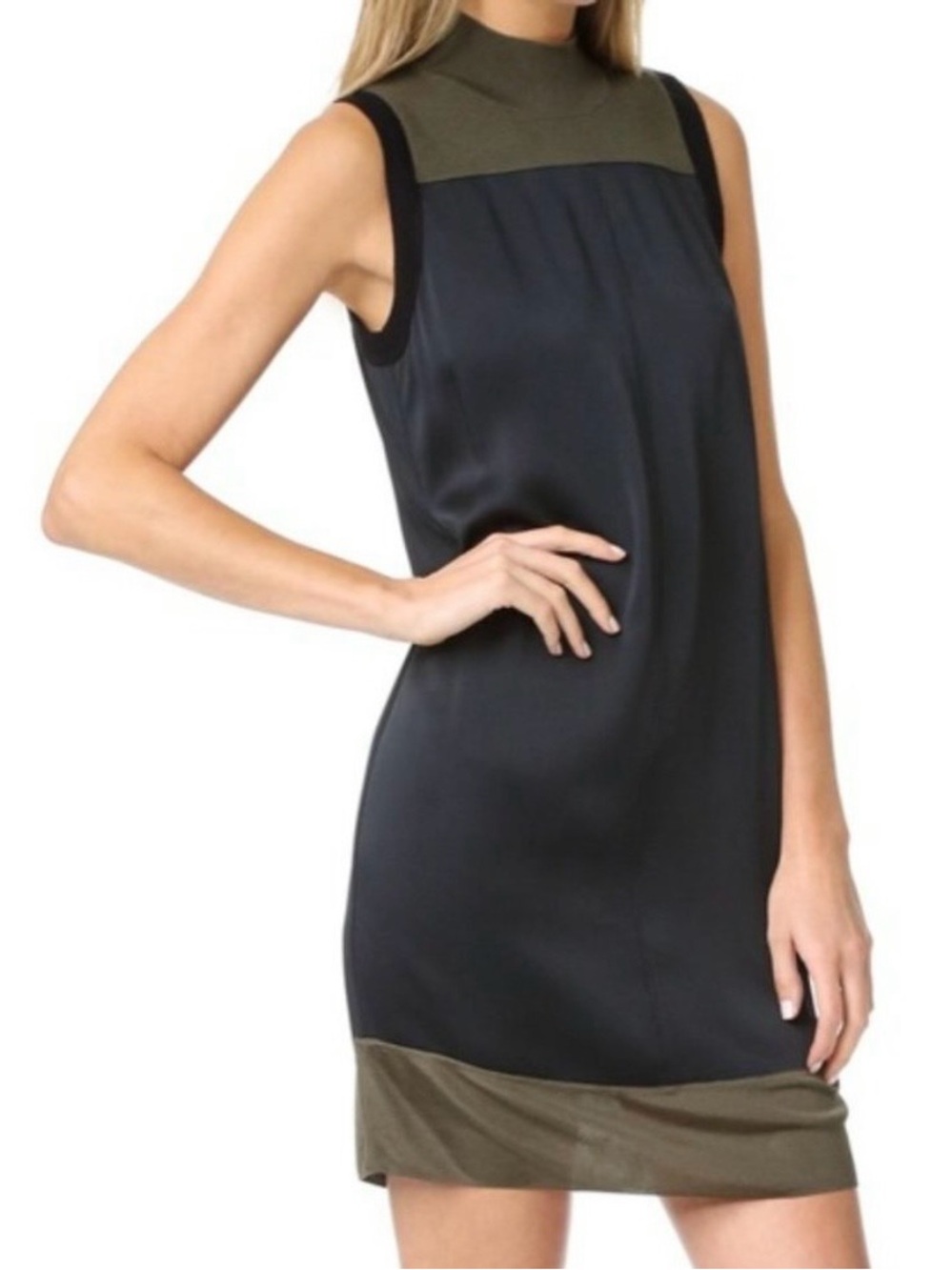 Sleeveless Black and Olive Shift Dress - Super Chic - Picture 1 of 5